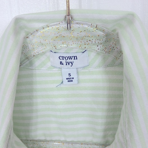 Green and white striped button up shirt - Picture 2 of 4